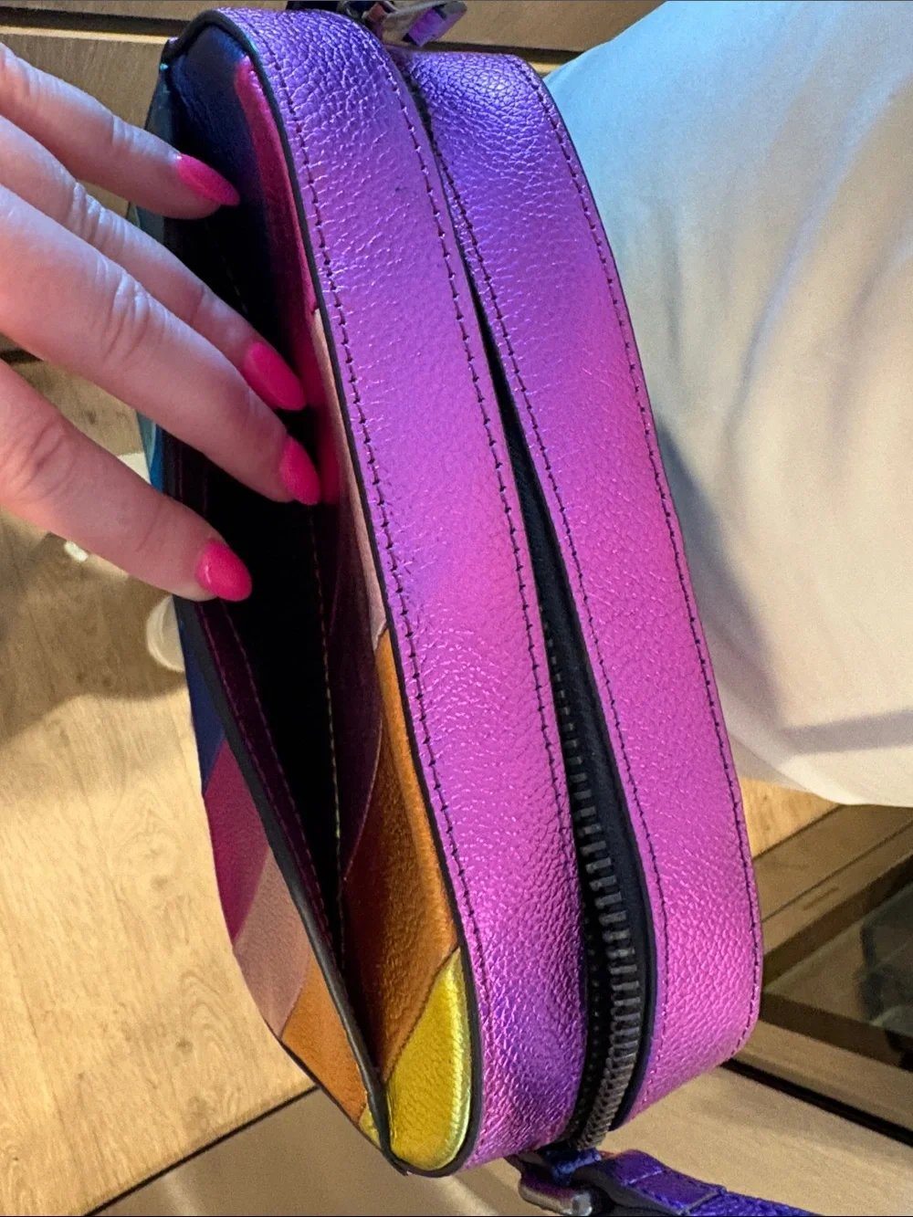 Kurt Geiger Multicolor Diagonal Stripe Leather Crossbody Bag - Picture 9 of 9